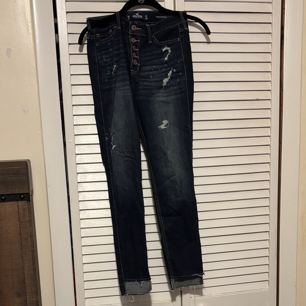HOLLISTER - Skinny Distressed Dark Blue Women's Jeans